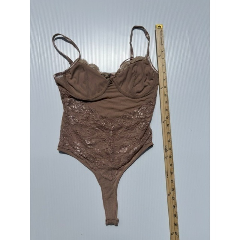 Forever 21 Bodysuit Women's Small Mocha Brown‎ Lace Trim Corset Style Festival - Picture 7 of 16